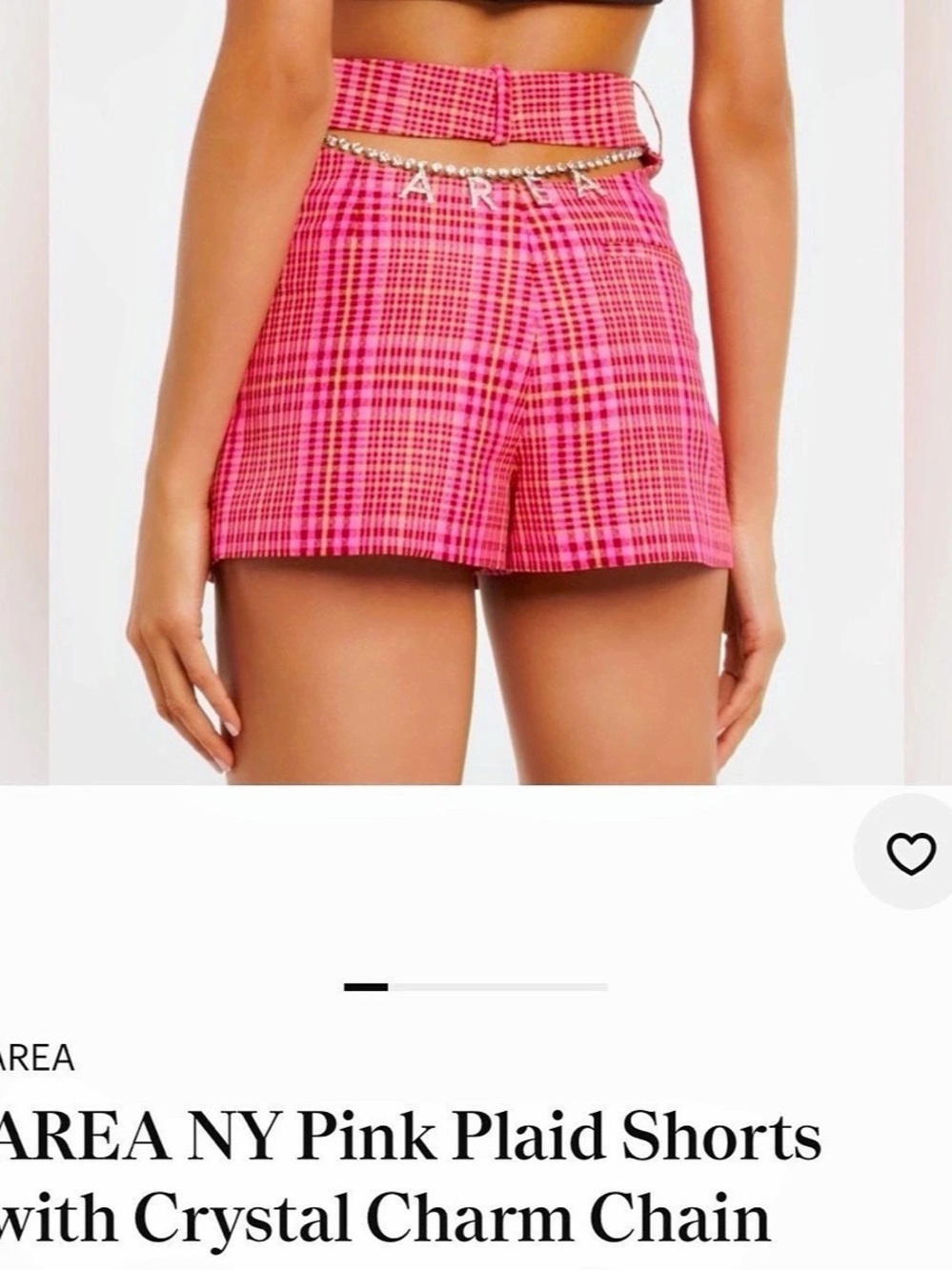 AREA NY Pink Plaid Shorts with Crystal Charm Chain